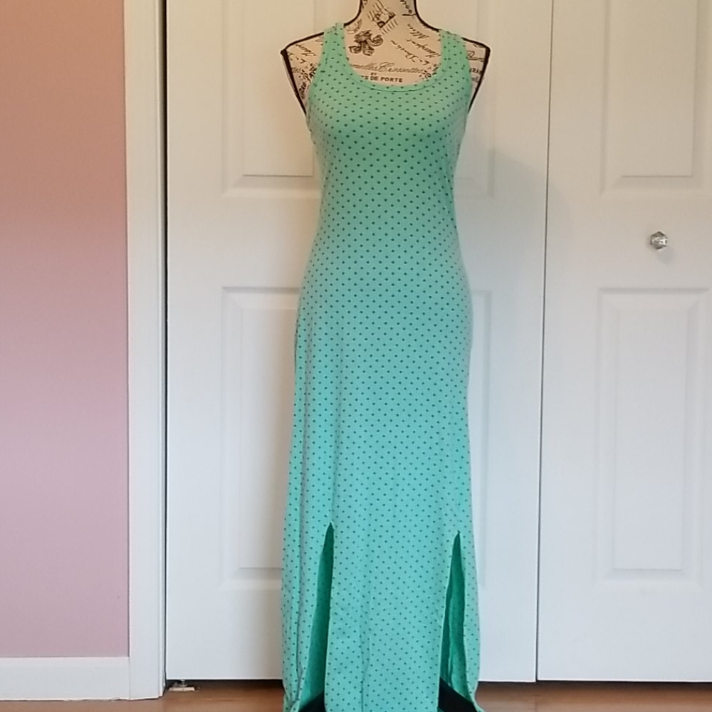 Nomad by Pajama Drama Mint Green Polka Dot Maxi Nightgown size Small